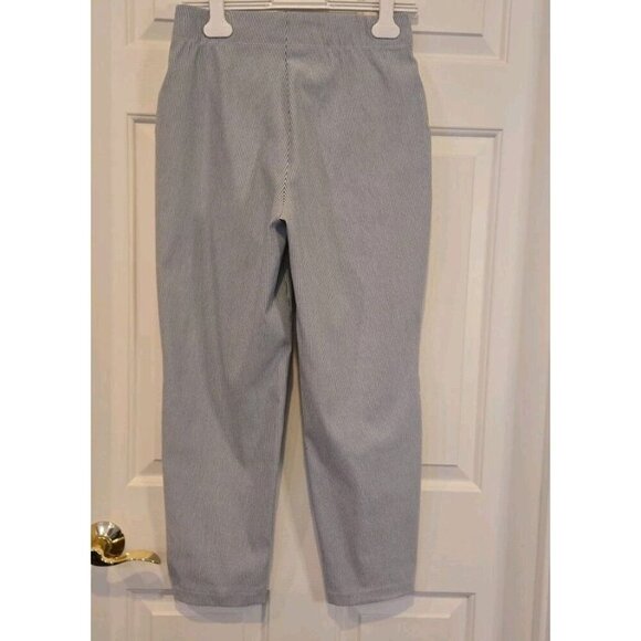 MAX STUDIO Striped Blue White Womens Medium Coastal Cropped Pants Elastic Waist - Picture 2 of 9